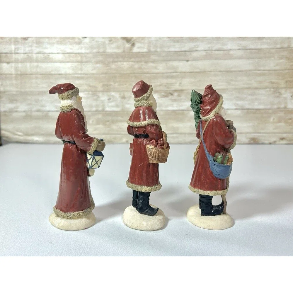 Set, 3 Hand Painted Ceramic ST NICHOLAS SANTA Christmas Figurines Holding Gifts